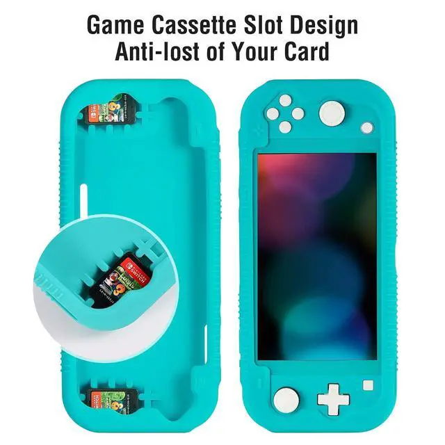 Alt view image 5 of 7 - Protective Case Compatible with Nintendo Switch Lite, Silicone Protective Cover for Nintendo Switch Lite with Tempered Glass Screen Protector, 4 Pcs Thumb Grips & 2 Game Cartridges(Light Blue)