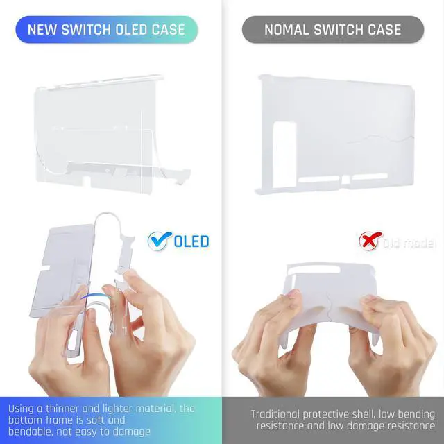 Alt view image 4 of 7 - Protective Case for Nintendo Switch OLED Model 2021, Crystal Case with Flip Shell, Screen Protector and 10 Thumb Grip Caps (Transparent)