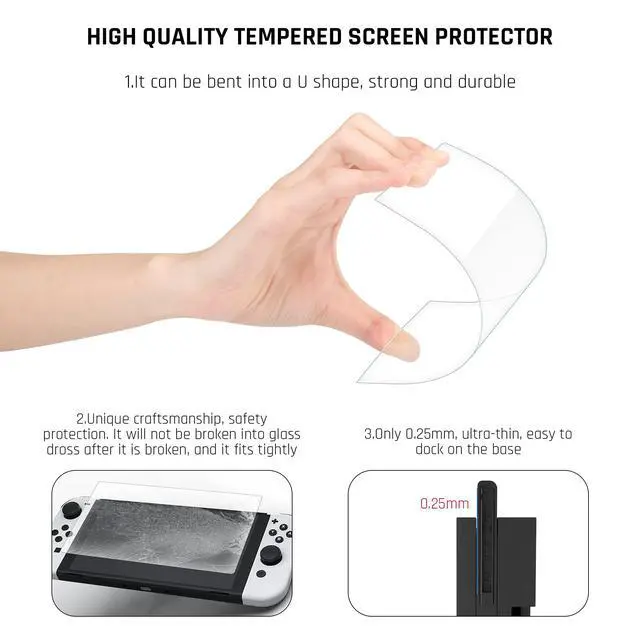 Alt view image 5 of 7 - Protective Case for Nintendo Switch OLED Model 2021, Crystal Case with Flip Shell, Screen Protector and 10 Thumb Grip Caps (Transparent)