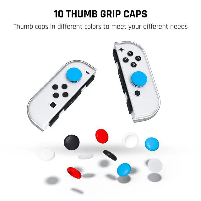 Alt view image 6 of 7 - Protective Case for Nintendo Switch OLED Model 2021, Crystal Case with Flip Shell, Screen Protector and 10 Thumb Grip Caps (Transparent)