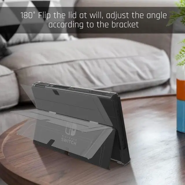 Alt view image 7 of 7 - Protective Case for Nintendo Switch OLED Model 2021, Crystal Case with Flip Shell, Screen Protector and 10 Thumb Grip Caps (Transparent)