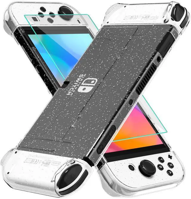 Main image of Glitter Case Kit Switch OLED 2021, Dockable PC Protective Cover for Switch OLED Console, Ergonomic TPU Grip Case for Joycon, Sparkle Skin Set with Screen Protector and Thumb Caps
