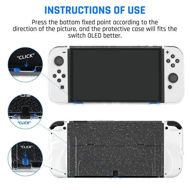 Alt view image 4 of 6 - Glitter Case Kit Switch OLED 2021, Dockable PC Protective Cover for Switch OLED Console, Ergonomic TPU Grip Case for Joycon, Sparkle Skin Set with Screen Protector and Thumb Caps