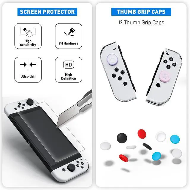 Alt view image 5 of 6 - Glitter Case Kit Switch OLED 2021, Dockable PC Protective Cover for Switch OLED Console, Ergonomic TPU Grip Case for Joycon, Sparkle Skin Set with Screen Protector and Thumb Caps