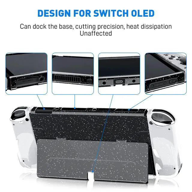 Alt view image 2 of 6 - Glitter Case Kit Switch OLED 2021, Dockable PC Protective Cover for Switch OLED Console, Ergonomic TPU Grip Case for Joycon, Sparkle Skin Set with Screen Protector and Thumb Caps