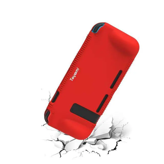 Alt view image 4 of 7 - Protective Silicone Case for Nintendo Switch, Grip Cover with Tempered Glass Screen Protector, 2 Storage Slots for Game Cards, Shock-Absorption & Anti-Scratch (Red)