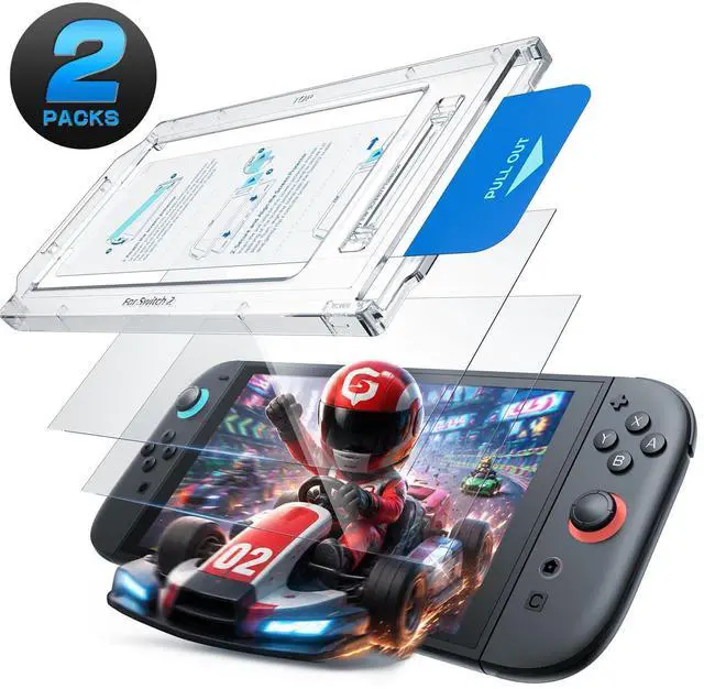 Main image of Screen Protector for Nintendo Switch 2 with Auto-Alignment Kit, 2 Pack 9H Tempered Glass Ultra-Thin Transparent HD Clear, Scratch and Crack Resistant, Case-Friendly, Bubble-Free Easy Install