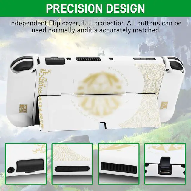 Alt view image 2 of 7 - Theme for Zelda Protective Case Compatible with Nintendo Switch OLED, Anti-Scratch Accessories Bundle for Tears of the Kingdom with Dockable Switch OLED Skin Cover, Screen Protector & Thumb Cap