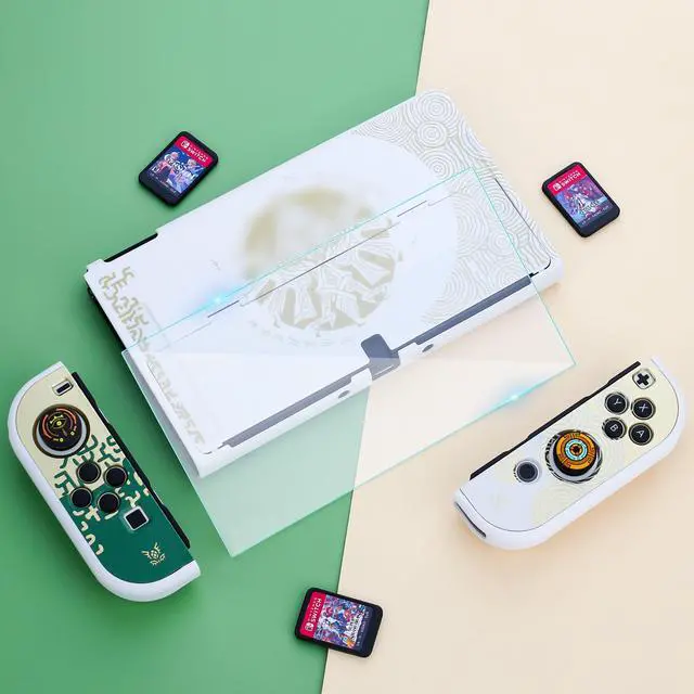 Alt view image 7 of 7 - Theme for Zelda Protective Case Compatible with Nintendo Switch OLED, Anti-Scratch Accessories Bundle for Tears of the Kingdom with Dockable Switch OLED Skin Cover, Screen Protector & Thumb Cap