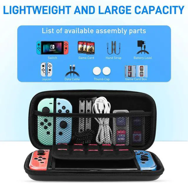 Alt view image 3 of 7 - Black Carrying Case for Nintendo Switch, 11 in 1 Accessories Bundle with Portable Switch Travel Bag, Clear Protective Skin Cover, 2 Mini Swich Card Holder, Screen Protector & 10 Thumb Grips