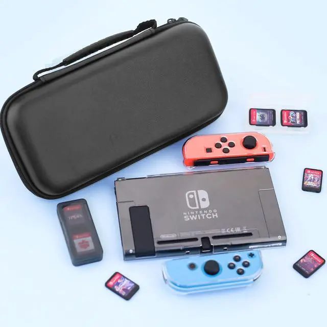 Alt view image 7 of 7 - Black Carrying Case for Nintendo Switch, 11 in 1 Accessories Bundle with Portable Switch Travel Bag, Clear Protective Skin Cover, 2 Mini Swich Card Holder, Screen Protector & 10 Thumb Grips