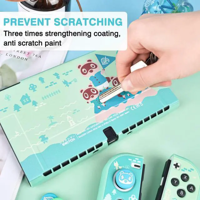 Alt view image 6 of 7 - Animal Crossing Switch OLED Case Protective Cover Dockable Hard Shell Joy Con Skin Accessory With 4PCS Thumb Grips Caps and 2PC Screen Protectors