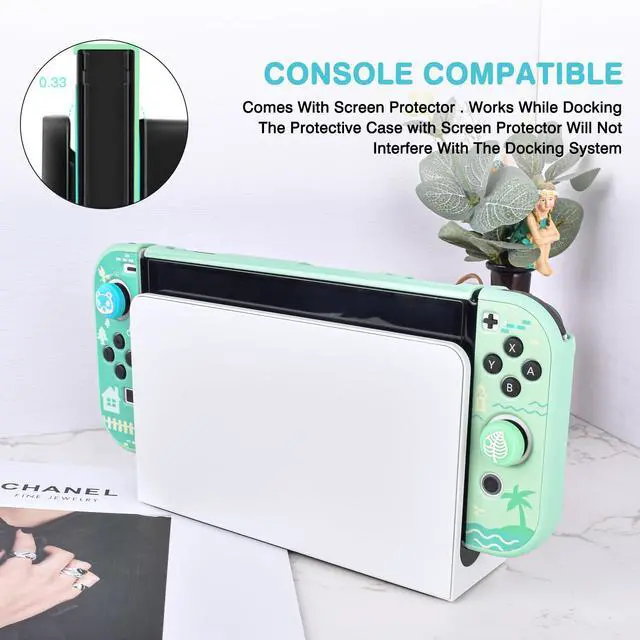 Alt view image 3 of 7 - Animal Crossing Switch OLED Case Protective Cover Dockable Hard Shell Joy Con Skin Accessory With 4PCS Thumb Grips Caps and 2PC Screen Protectors