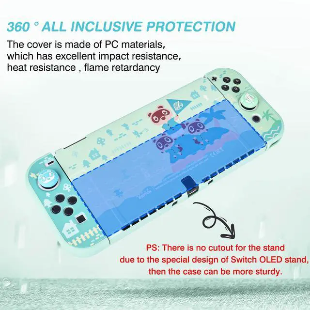 Alt view image 4 of 7 - Animal Crossing Switch OLED Case Protective Cover Dockable Hard Shell Joy Con Skin Accessory With 4PCS Thumb Grips Caps and 2PC Screen Protectors