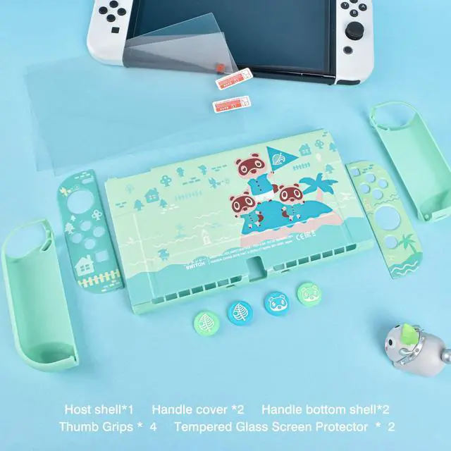 Alt view image 7 of 7 - Animal Crossing Switch OLED Case Protective Cover Dockable Hard Shell Joy Con Skin Accessory With 4PCS Thumb Grips Caps and 2PC Screen Protectors