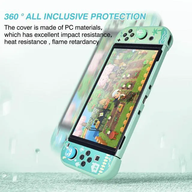 Alt view image 5 of 7 - Animal Crossing Switch OLED Case Protective Cover Dockable Hard Shell Joy Con Skin Accessory With 4PCS Thumb Grips Caps and 2PC Screen Protectors