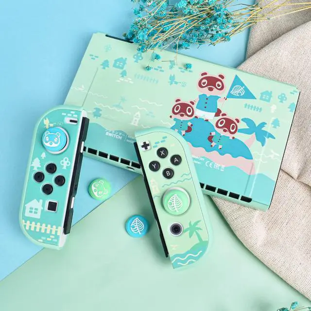 Alt view image 2 of 7 - Animal Crossing Switch OLED Case Protective Cover Dockable Hard Shell Joy Con Skin Accessory With 4PCS Thumb Grips Caps and 2PC Screen Protectors