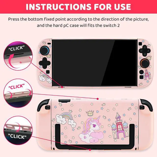 Alt view image 2 of 7 - Pink Carrying Case for Nintendo Switch 2, Cute Girly Accessories Kit with Portable Travel Storage Bag, Hard Shell Protective Cover Skin, Screen Protector, Shoulder Strap & 2 Thumb Grips