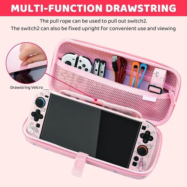 Alt view image 3 of 7 - Pink Carrying Case for Nintendo Switch 2, Cute Girly Accessories Kit with Portable Travel Storage Bag, Hard Shell Protective Cover Skin, Screen Protector, Shoulder Strap & 2 Thumb Grips