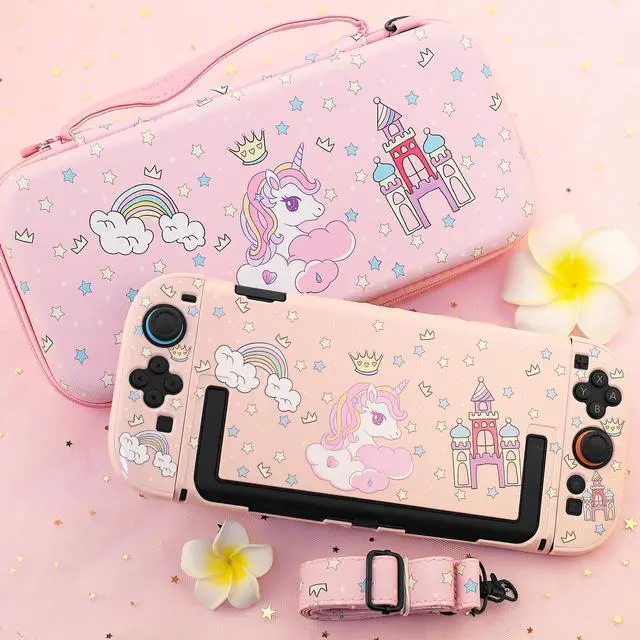 Alt view image 7 of 7 - Pink Carrying Case for Nintendo Switch 2, Cute Girly Accessories Kit with Portable Travel Storage Bag, Hard Shell Protective Cover Skin, Screen Protector, Shoulder Strap & 2 Thumb Grips