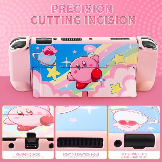 Alt view image 6 of 7 - Cute Anime Switch OLED Carrying Case Set, with Portable Travel Storage Bag of Pink Lining, Hardshell Protective Cover Skin, HD Screen Protector, Shoulder Strap & 2 Kawaii Thumb Caps