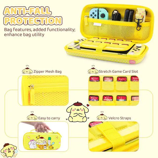 Alt view image 2 of 7 - for Nintendo Switch OLED Carry Travel Case Yellow Accessories Bundle, with Switch OLED Console Protective Cover Skin, Screen Protector, Shoulder Strap & 2 Cute Thumb Caps - Pudding Dog