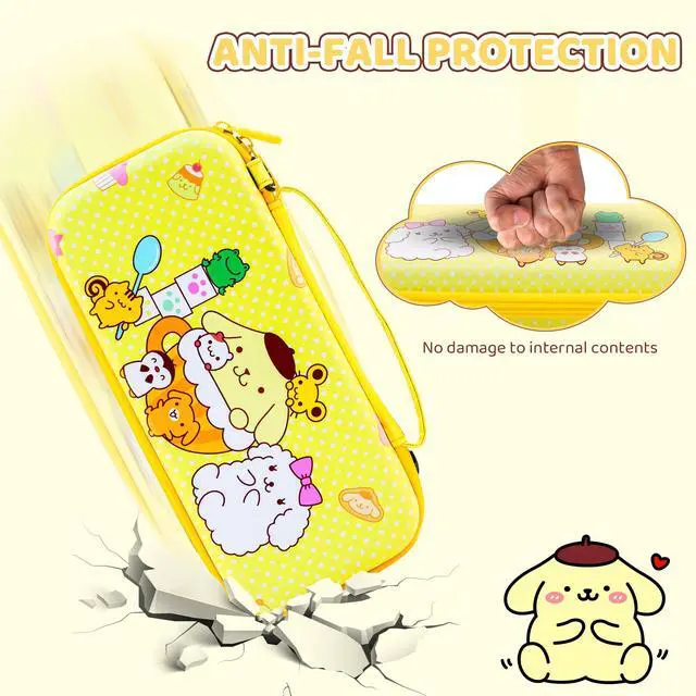Alt view image 3 of 7 - for Nintendo Switch OLED Carry Travel Case Yellow Accessories Bundle, with Switch OLED Console Protective Cover Skin, Screen Protector, Shoulder Strap & 2 Cute Thumb Caps - Pudding Dog