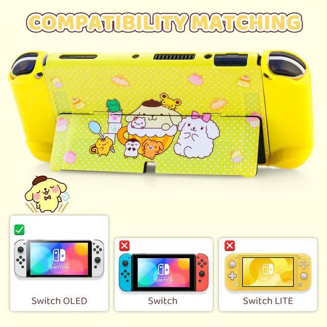 Alt view image 5 of 7 - for Nintendo Switch OLED Carry Travel Case Yellow Accessories Bundle, with Switch OLED Console Protective Cover Skin, Screen Protector, Shoulder Strap & 2 Cute Thumb Caps - Pudding Dog