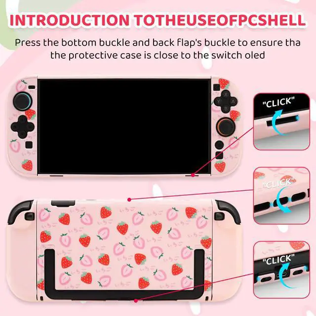 Alt view image 3 of 6 - Cute Carrying Case for Nintendo Switch 2, Protective Cover Accessories Bundle with Travel Skin, Hard Shell, Adjustable Shoulder Strap, Thumb Grips, Screen Protector (Pink Strawberry)