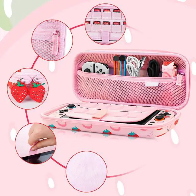 Alt view image 2 of 6 - Cute Carrying Case for Nintendo Switch 2, Protective Cover Accessories Bundle with Travel Skin, Hard Shell, Adjustable Shoulder Strap, Thumb Grips, Screen Protector (Pink Strawberry)