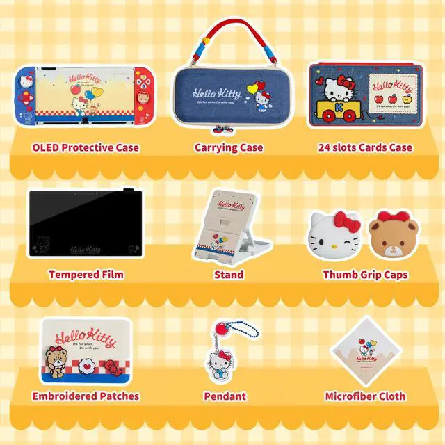 Alt view image 3 of 7 - Switch Accessories Bundle for Switch OLED:Carrying Case,Protective Case,Game Card Case,Screen Protector,Playstand,Thumb Grip Caps and More(11 in 1)