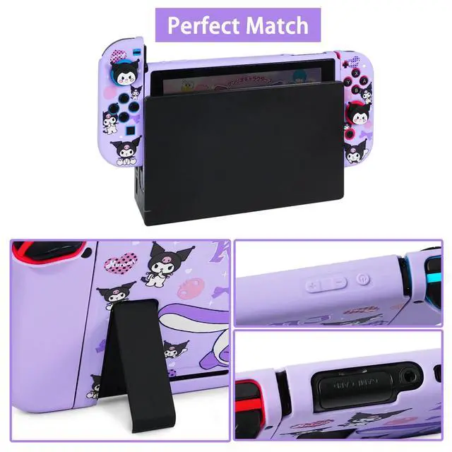 Alt view image 3 of 6 - Carrying Case for Switch 1, Cute Portable Bag Accessories with Soft Protective Case, Screen Protectors and Thumb Grip caps, Game Card Case 7in1, Purple K