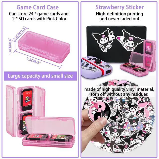 Alt view image 4 of 6 - Carrying Case for Switch 1, Cute Portable Bag Accessories with Soft Protective Case, Screen Protectors and Thumb Grip caps, Game Card Case 7in1, Purple K