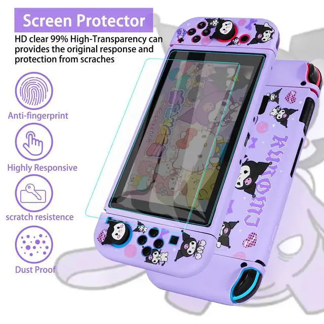 Alt view image 5 of 6 - Carrying Case for Switch 1, Cute Portable Bag Accessories with Soft Protective Case, Screen Protectors and Thumb Grip caps, Game Card Case 7in1, Purple K