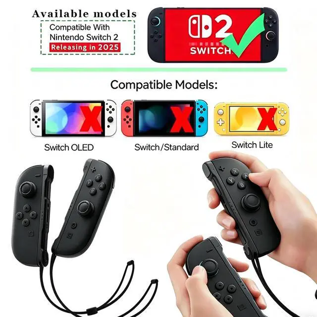 Alt view image 7 of 7 - Wrist Straps Compatible with Nintendo Switch 2, Wrist Strap for Switch 2 Joycon 2- Replacement Accessories for Joy Con 2 Controller Straps (Black)