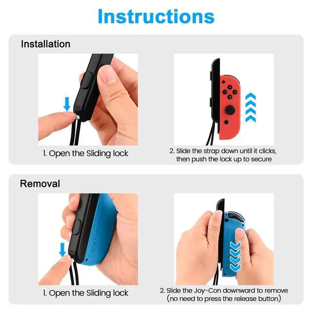 Alt view image 4 of 7 - Wrist Strap for Switch Controller, 2 Pack Adjustable Lanyard Replacement Parts Accessories for Joycon Controller