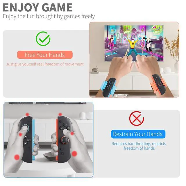 Alt view image 6 of 7 - Wrist Bands for Nintendo Switch 2 joycon Controller, Adjustable Elastic Strap for Just Dance 2026/2025/2024, for Zumba Burn It Up, Fit for Adults and Children,2 Pack (Blue-Orange)