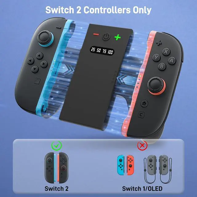 Alt view image 4 of 7 - JoyCon Charging Grip for Nintendo Switch 2 | Magnetic Grip with Built-in 2000mAh Battery | Play While Charging with LED Indicator | Compatible with Joy-Cons 2, Switch 2 Accessories