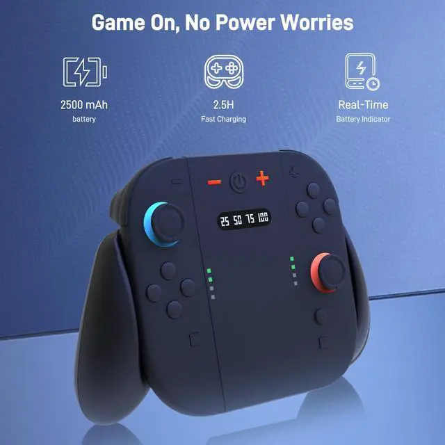 Alt view image 6 of 7 - JoyCon Charging Grip for Nintendo Switch 2 | Magnetic Grip with Built-in 2000mAh Battery | Play While Charging with LED Indicator | Compatible with Joy-Cons 2, Switch 2 Accessories