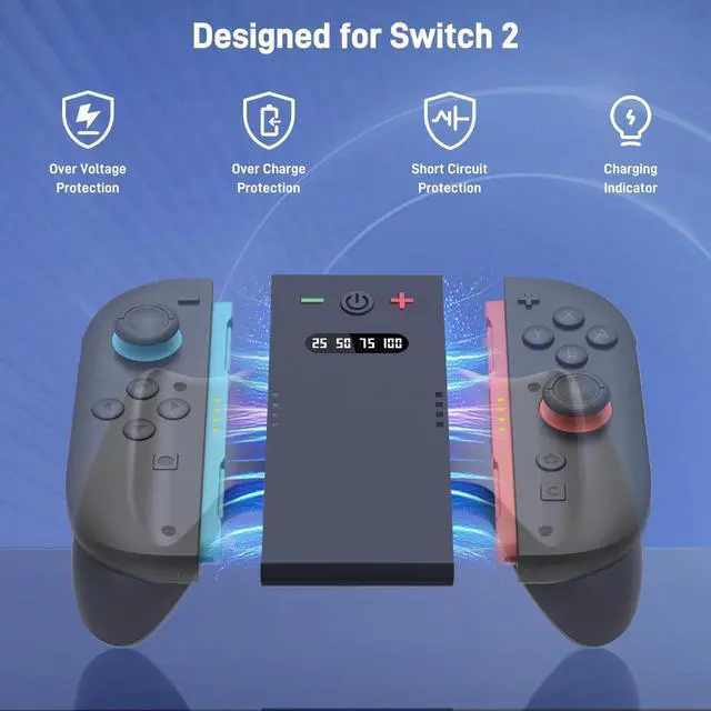 Alt view image 7 of 7 - JoyCon Charging Grip for Nintendo Switch 2 | Magnetic Grip with Built-in 2000mAh Battery | Play While Charging with LED Indicator | Compatible with Joy-Cons 2, Switch 2 Accessories