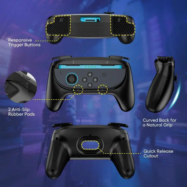 Alt view image 7 of 7 - 2 Pack Joy-Con Grips for Nintendo Switch 2 2025 Released, Wear-Resistant Comfort Controller Hand Grip Handles Holder for Joycon -Black