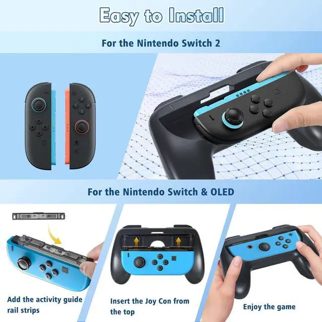 Alt view image 3 of 7 - Grip kit for Nintendo Switch 2 (2025) & Nintendo Switch & Switch OLED Model Controllers,Hand Grips Compatible with JoyCon Controller, 2Pack (Orange/Blue)
