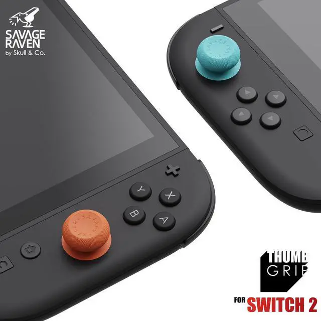 Alt view image 2 of 7 - Savage Raven by .Thumb Grips Joystick Cap Analog Stick Cover for Nintendo Switch 2 Joy-Con - Neon Blue & Red, 3 Pairs (6pcs)
