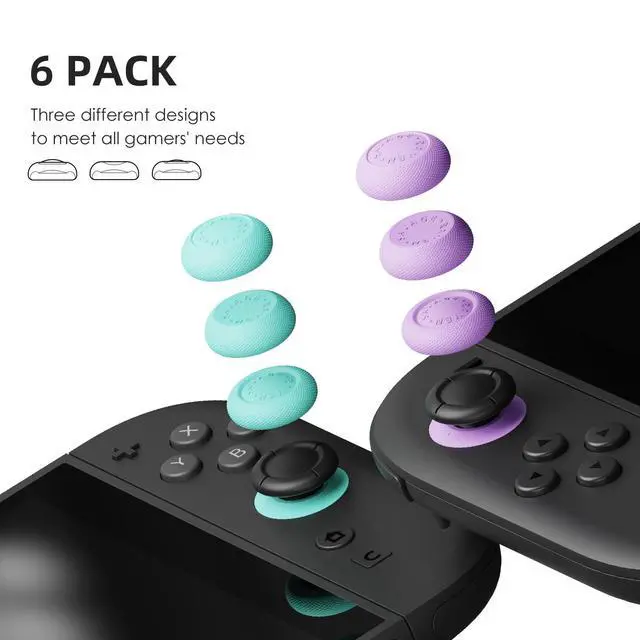 Alt view image 6 of 7 - Savage Raven by .Thumb Grips Joystick Cap Analog Stick Cover for Nintendo Switch 2 Joy-Con - Neon Blue & Red, 3 Pairs (6pcs)