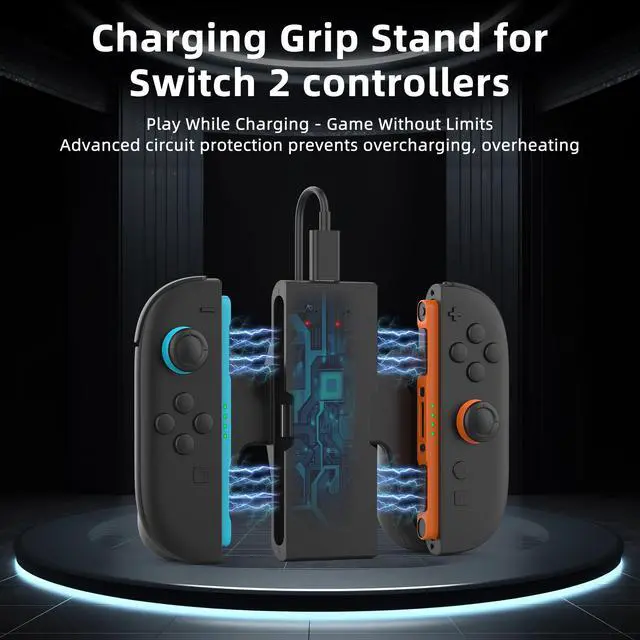 Alt view image 5 of 7 - Switch 2 Controller Comfort Charging Grip Charger Holder With 1 m USB Type-C Data Cable -(Black)