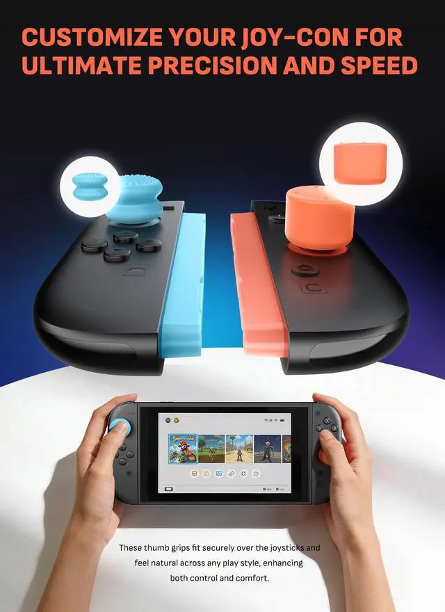 Alt view image 4 of 7 - Thumb Grips for Nintendo Switch 2 with Storage Box, 3 Pairs (6pcs) Anti-Slip Joystick Caps, Ergonomic Design for Enhanced Grip & Precision Control, Accessories for Joy-Con, Blue/Light Red