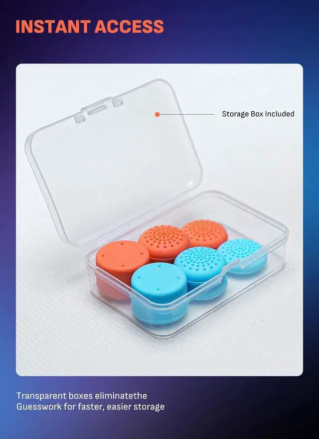 Alt view image 6 of 7 - Thumb Grips for Nintendo Switch 2 with Storage Box, 3 Pairs (6pcs) Anti-Slip Joystick Caps, Ergonomic Design for Enhanced Grip & Precision Control, Accessories for Joy-Con, Blue/Light Red