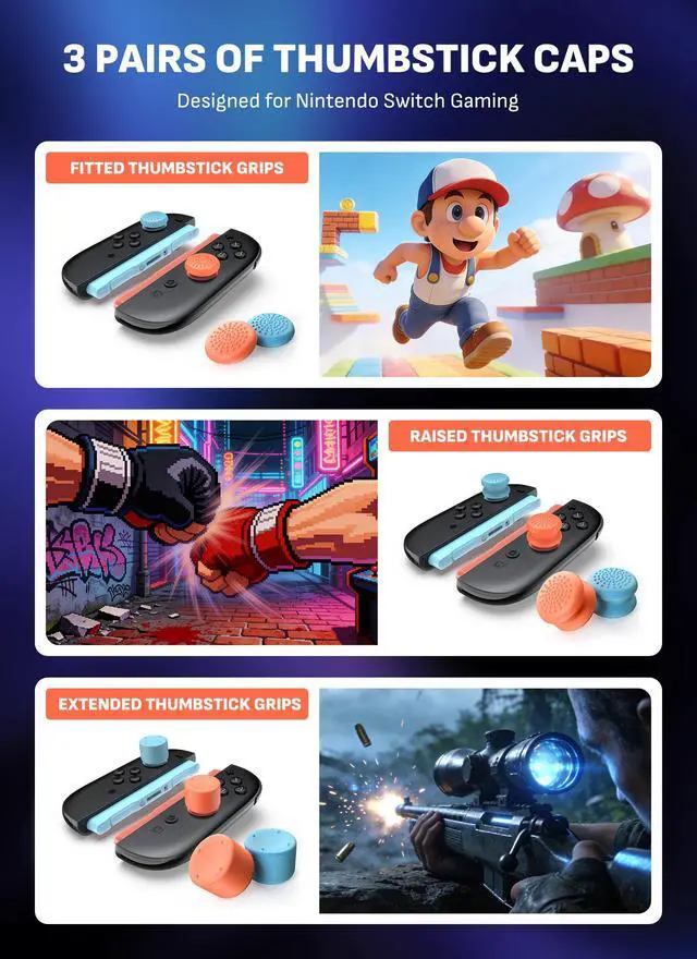 Alt view image 5 of 7 - Thumb Grips for Nintendo Switch 2 with Storage Box, 3 Pairs (6pcs) Anti-Slip Joystick Caps, Ergonomic Design for Enhanced Grip & Precision Control, Accessories for Joy-Con, Blue/Light Red