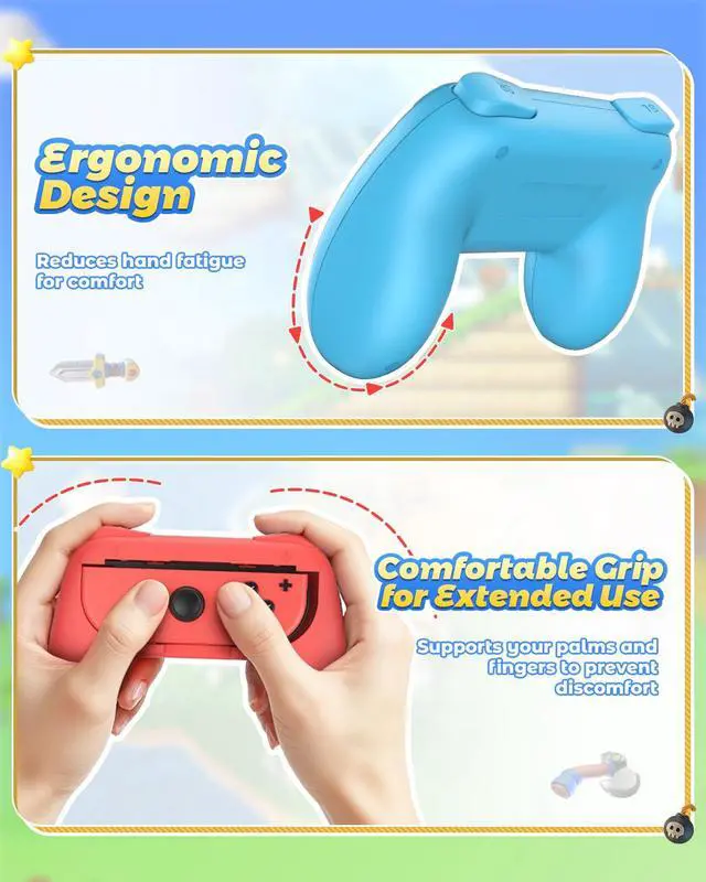 Alt view image 2 of 7 - Hand Grips Compatible with Switch/Switch OLED Model Controllers, Grip Compatible with Switch Joy Con - Blue and Red (2 Packs)
