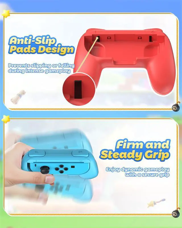 Alt view image 3 of 7 - Hand Grips Compatible with Switch/Switch OLED Model Controllers, Grip Compatible with Switch Joy Con - Blue and Red (2 Packs)